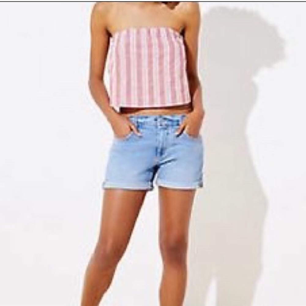 LOFT Beach Striped Strapless 100% Cotton Crop Top Washed Red Women’s Size M